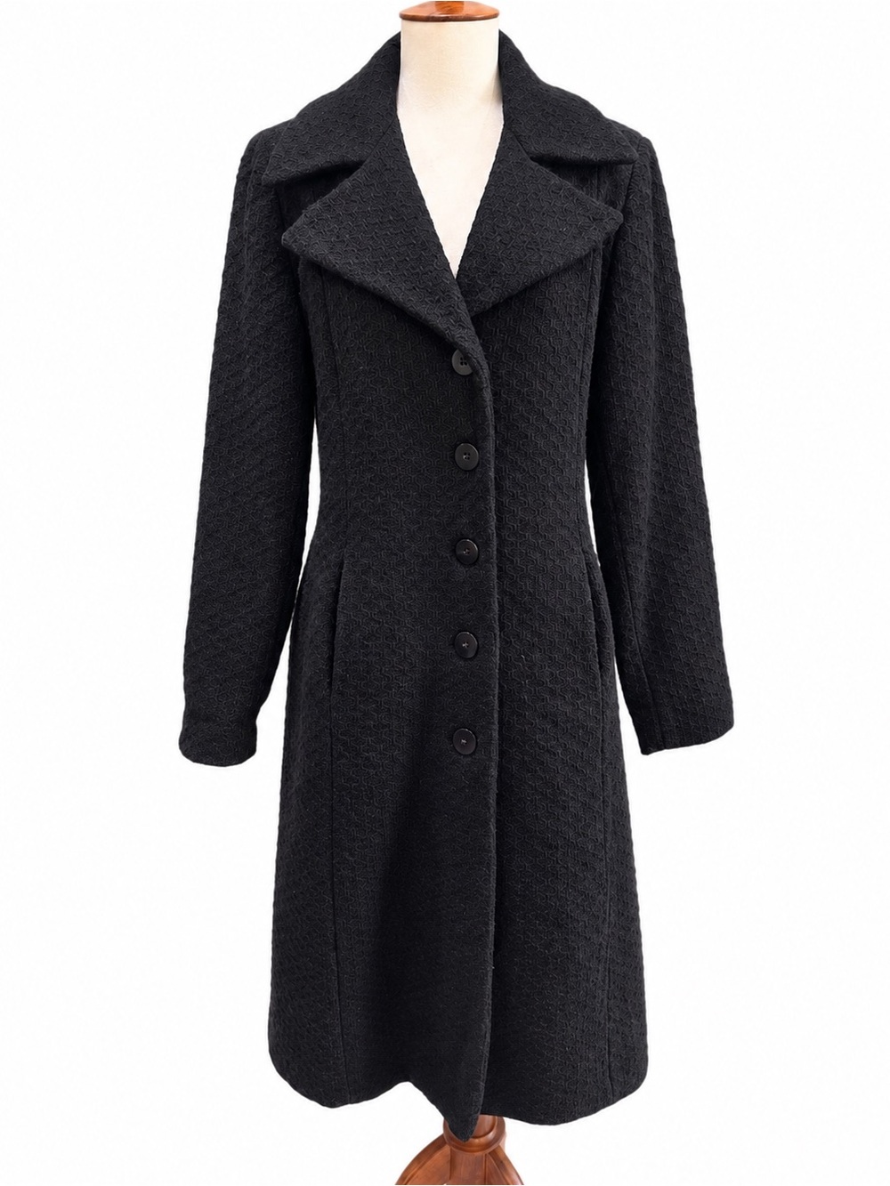 Utex Vintage Black Long Wool-Blend Women's Coat Single-Breasted Petite 10